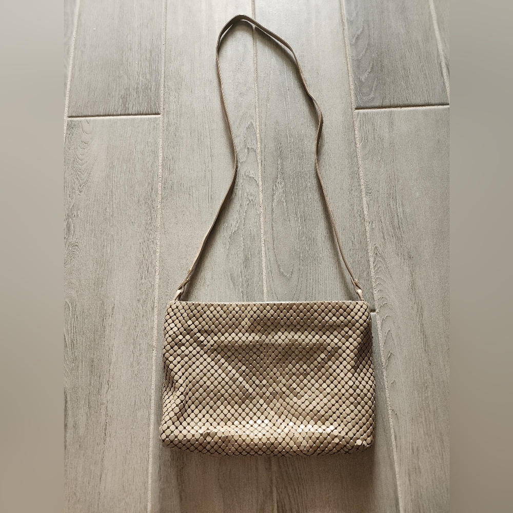 Whiting & Davis Tan Mesh Crossbody Bag